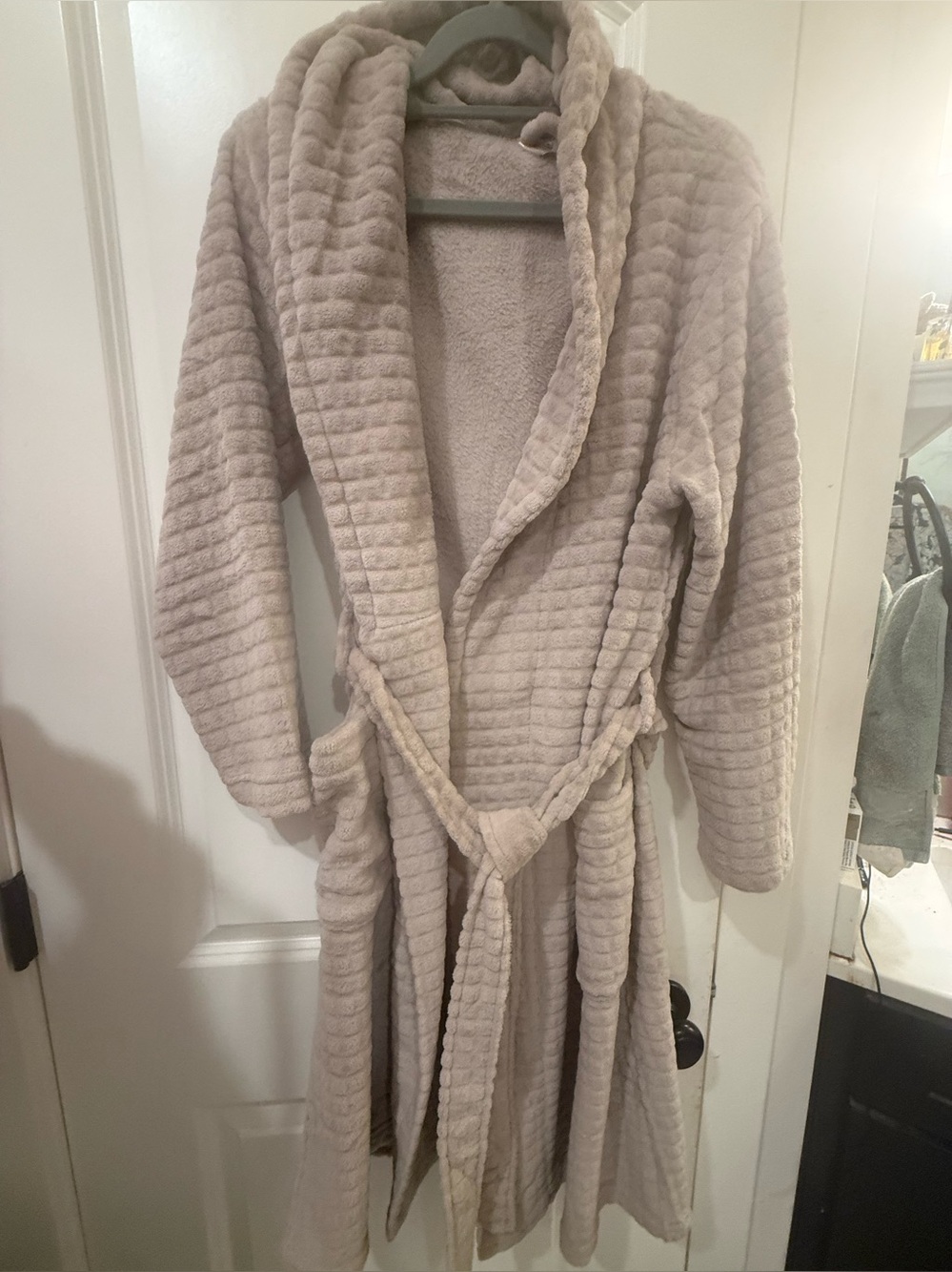 Ulta Beauty Plush Taupe Textured Fleece Bathrobe Belted Robe